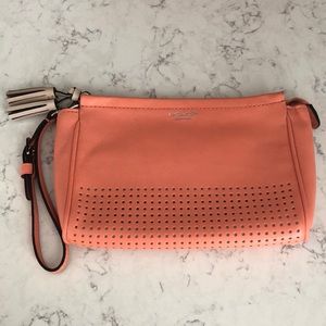 Peach Perforated Leather Coach Wristlet
